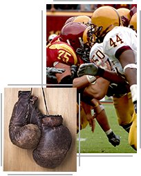 football players & old-style boxing gloves