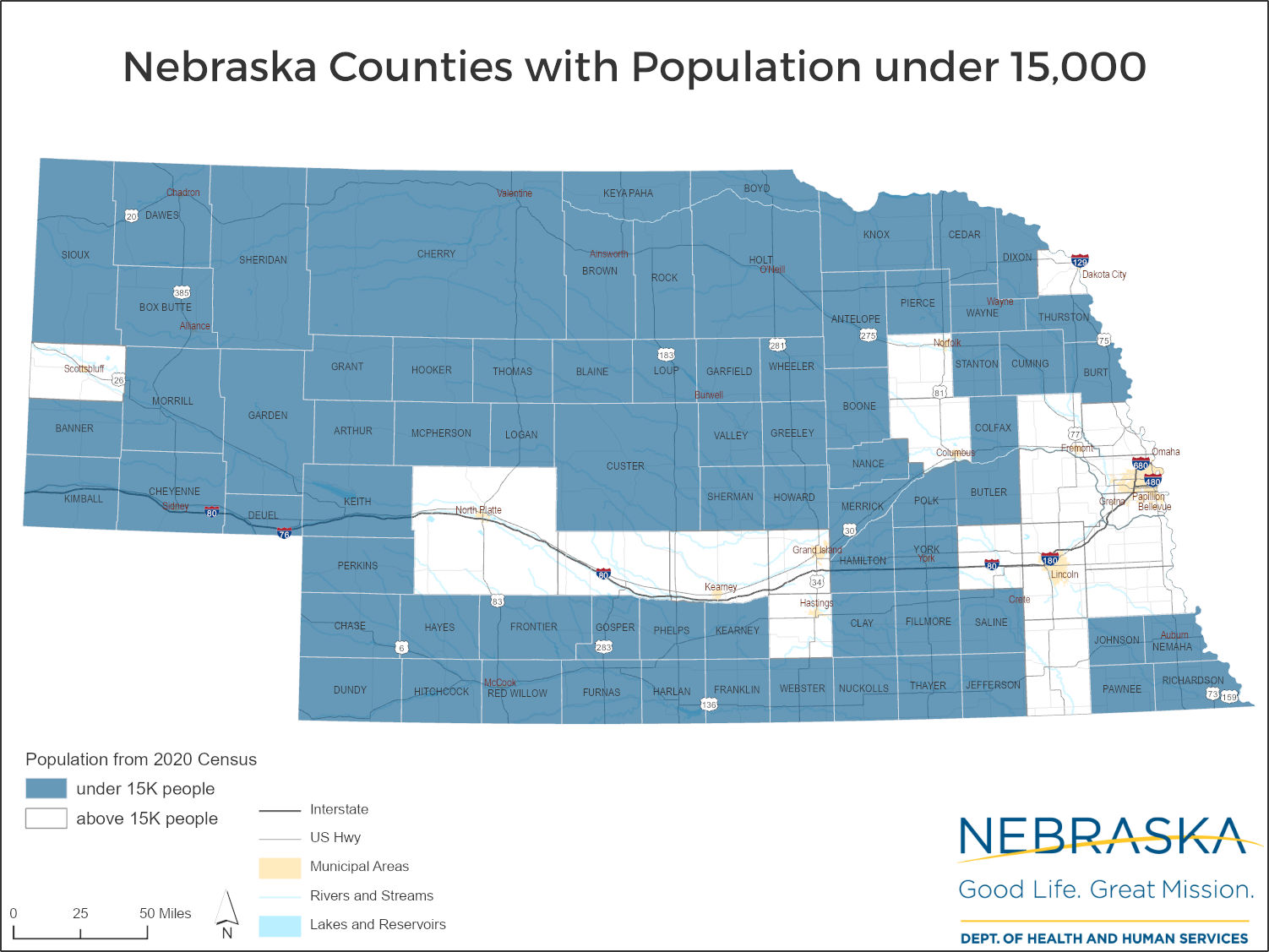 Nebraska Counties with Population under 15,000