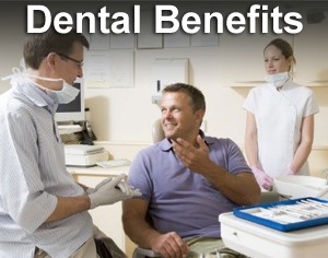 Image of Dentist with a patient captioned "dental benefits" 