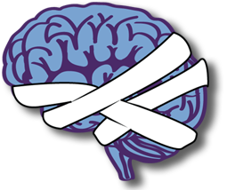 drawing of a brain with a bandage
