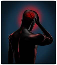 graphic of man holding hurt head with brain glowing red