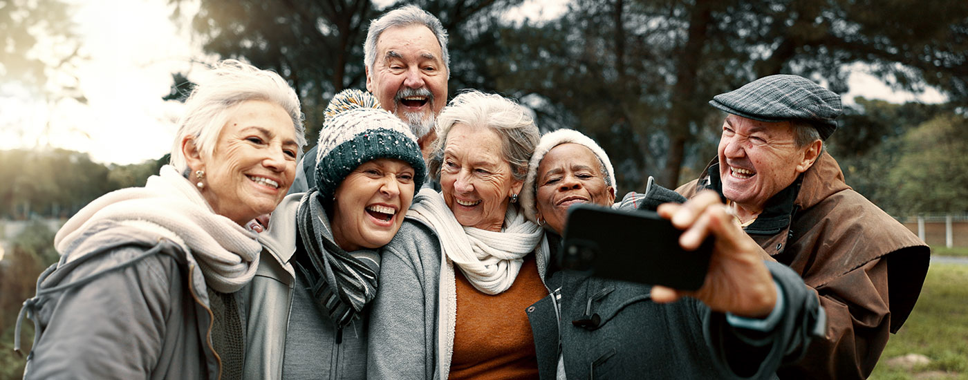 Happy seniors taking a selfie.