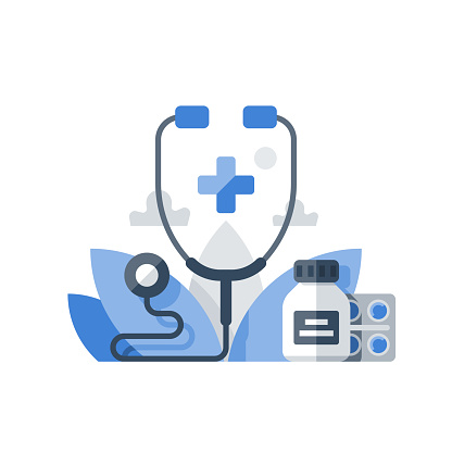 Stethoscope and cross, medical insurance, health care policy, hospital services, preventive check up