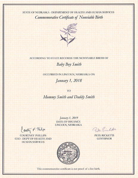 Commemorative Certificate of Non-Viable Birth