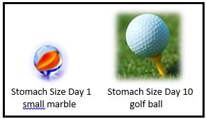 Comparison of a marble and a golf ball