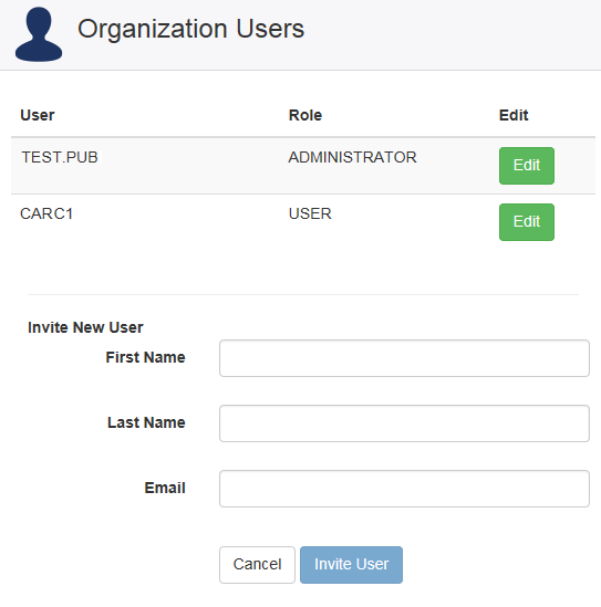 Screenshot of Organization Users page
