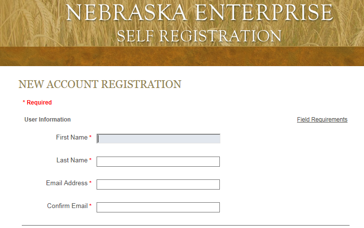 Screenshot of New Account Registration page