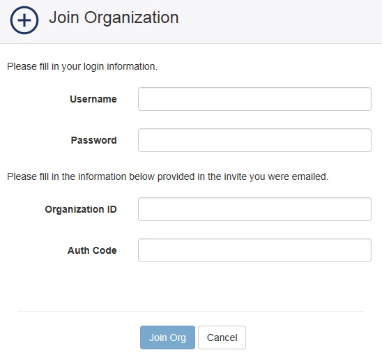 Screenshot of Join Organization page