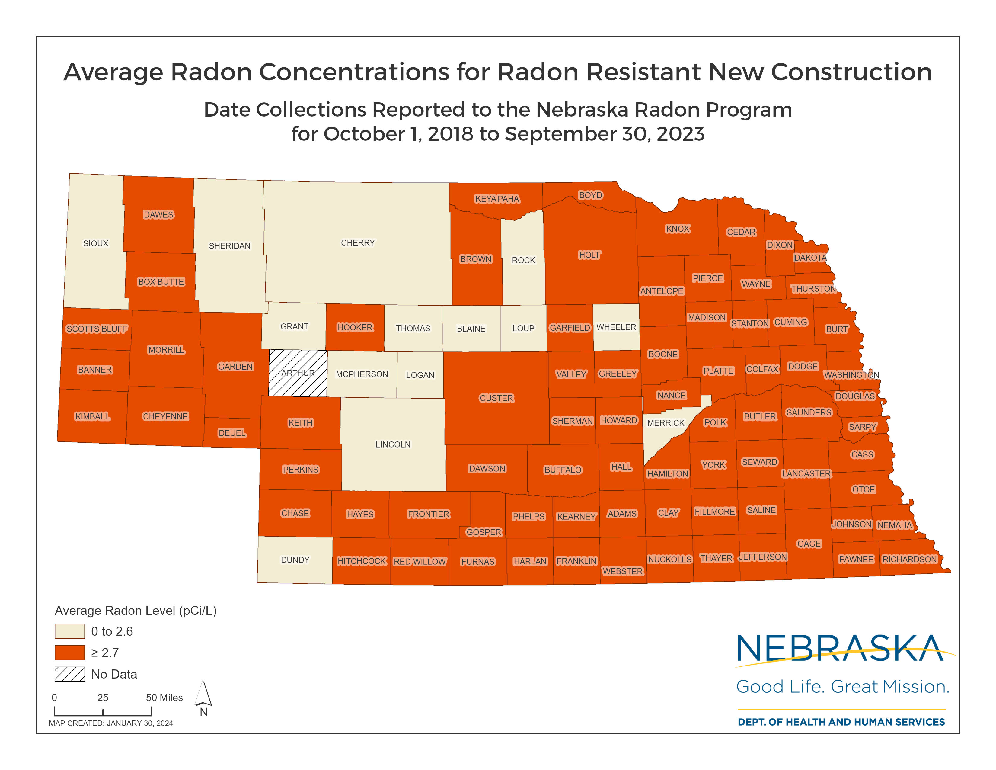 Average Radon Concentratios by  County
